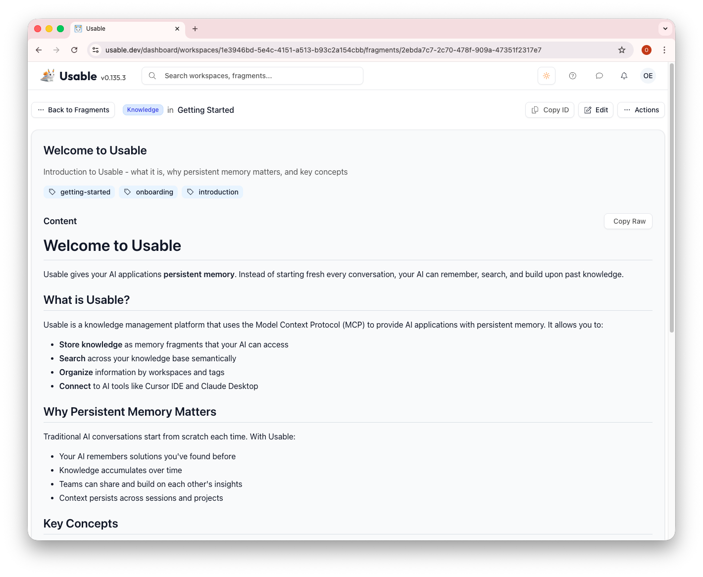 Fragment detail view